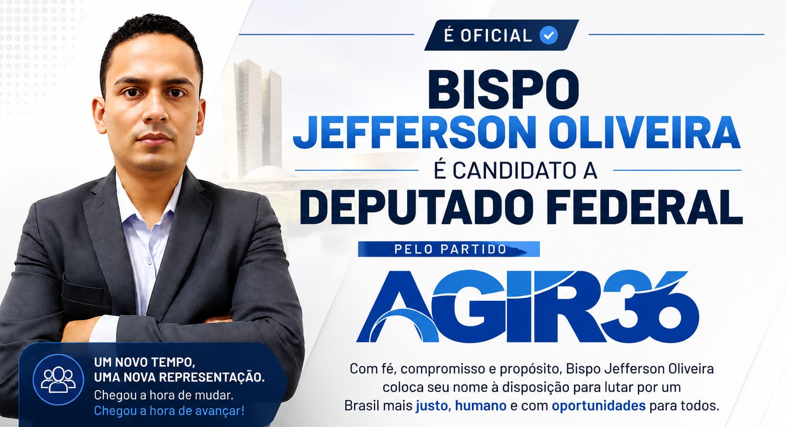 É oficial: Bispo Jefferson Oliveira é candidato a deputado federal pelo Agir
